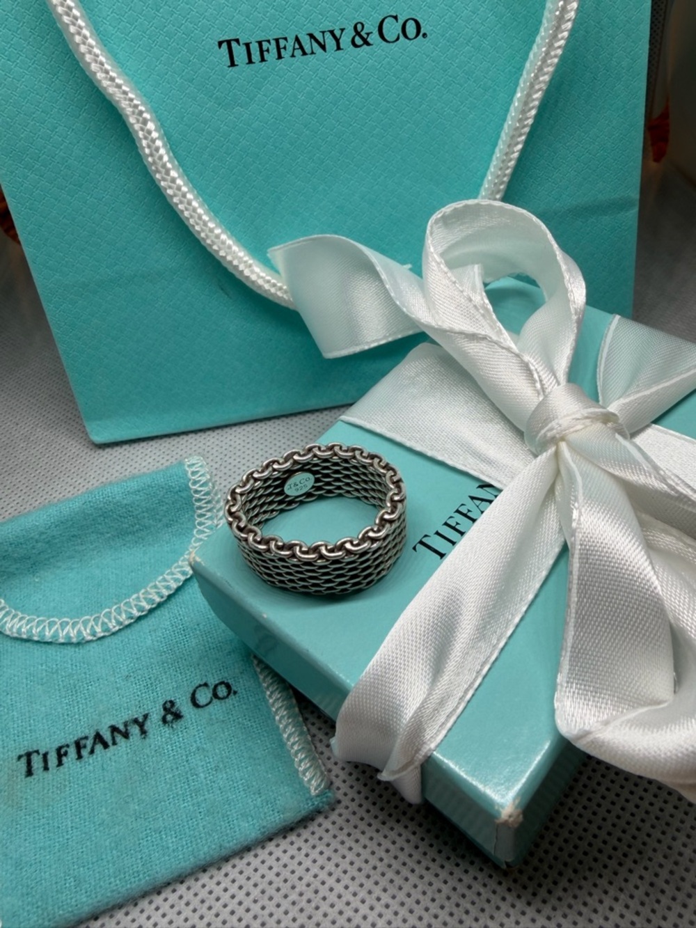 Size 6 Sterling Silver Tiffany & Co. Somerset Mesh Weave Ring w/ALL packaging